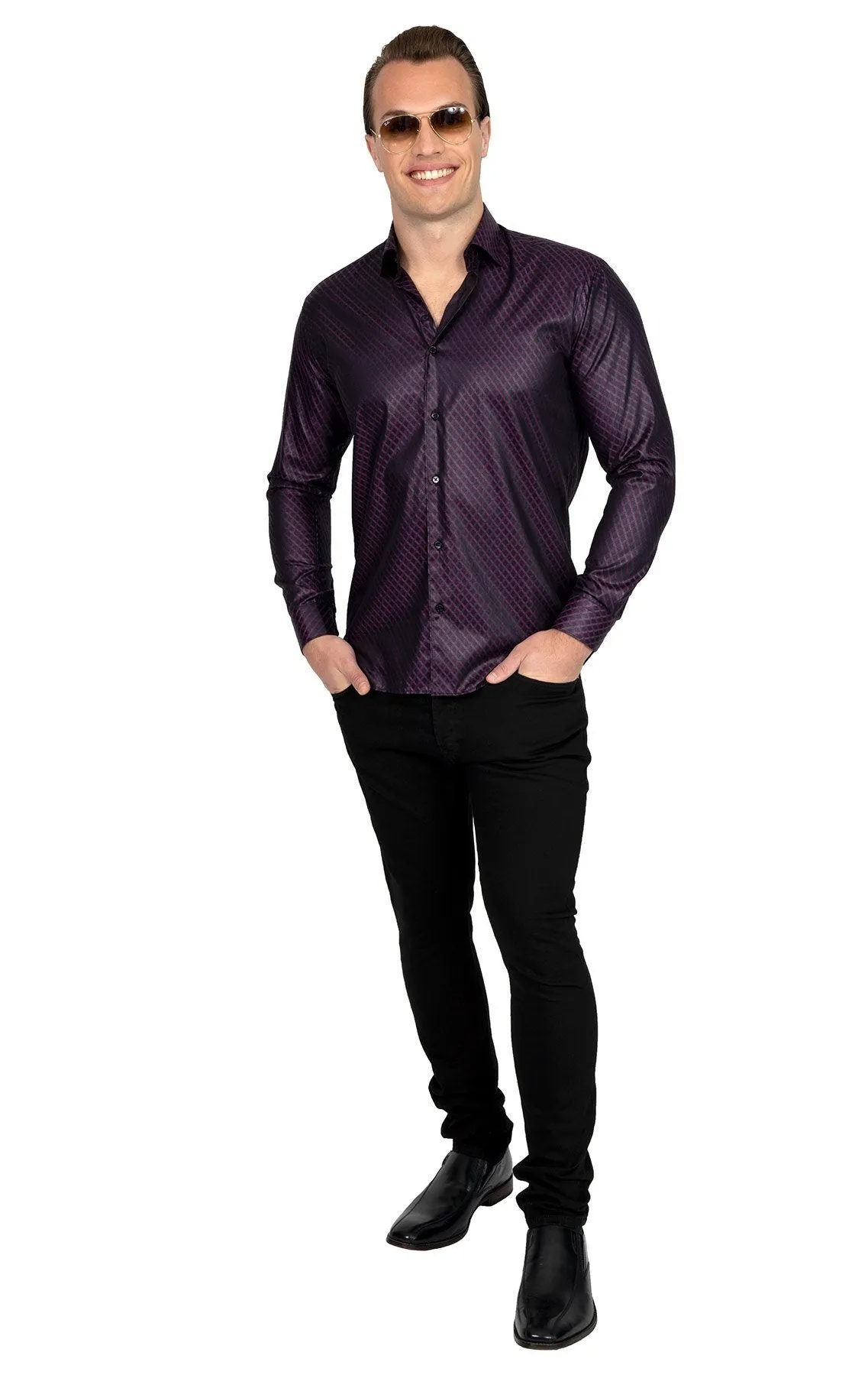 Black & Purple Diamond Patterned Shirt