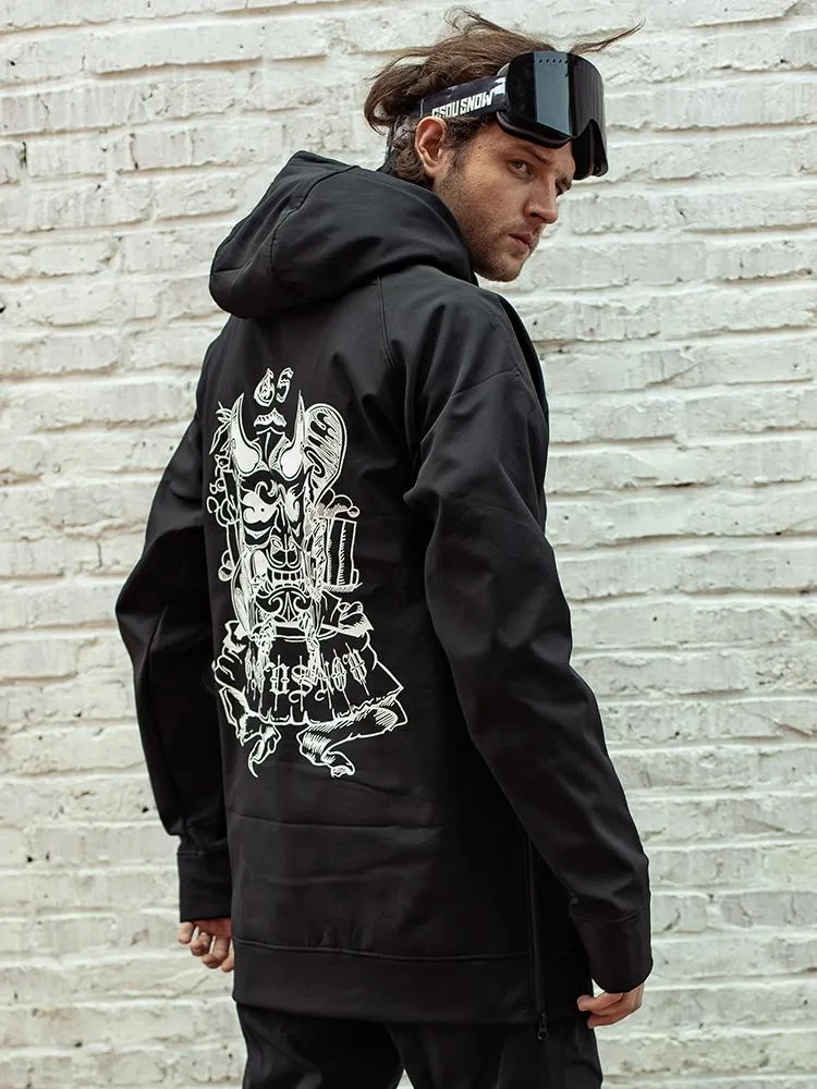Black Unisex Dragon Print Snowboard Hoodie