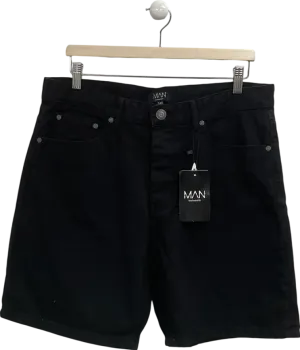 boohooMan Black Relaxed Fit Rigid Denim Shorts UK M