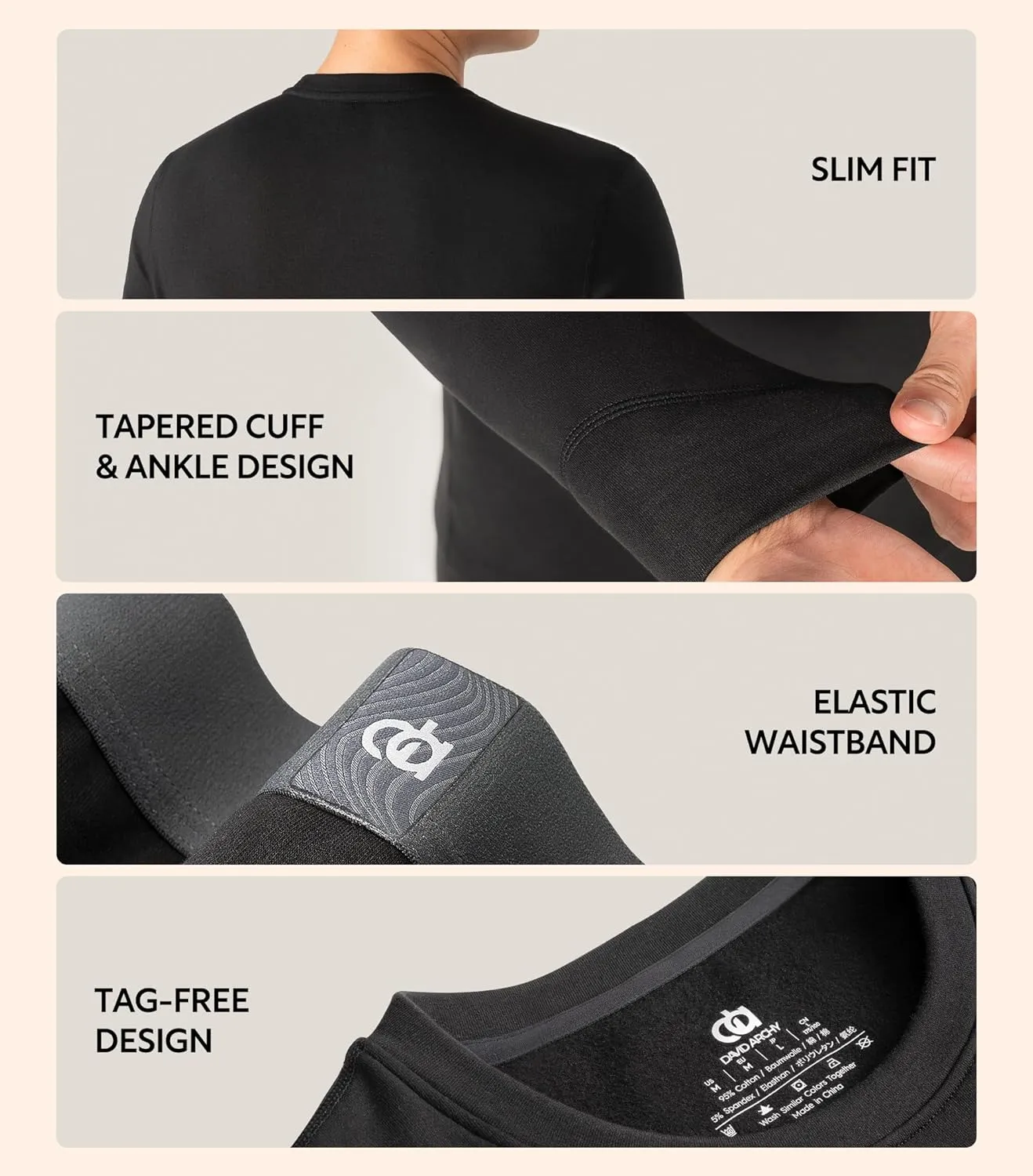 DAVID ARCHY Mens Lightweight Thermal Underwear - Breathable Comfort for Cool Weather, Ideal for Active Use