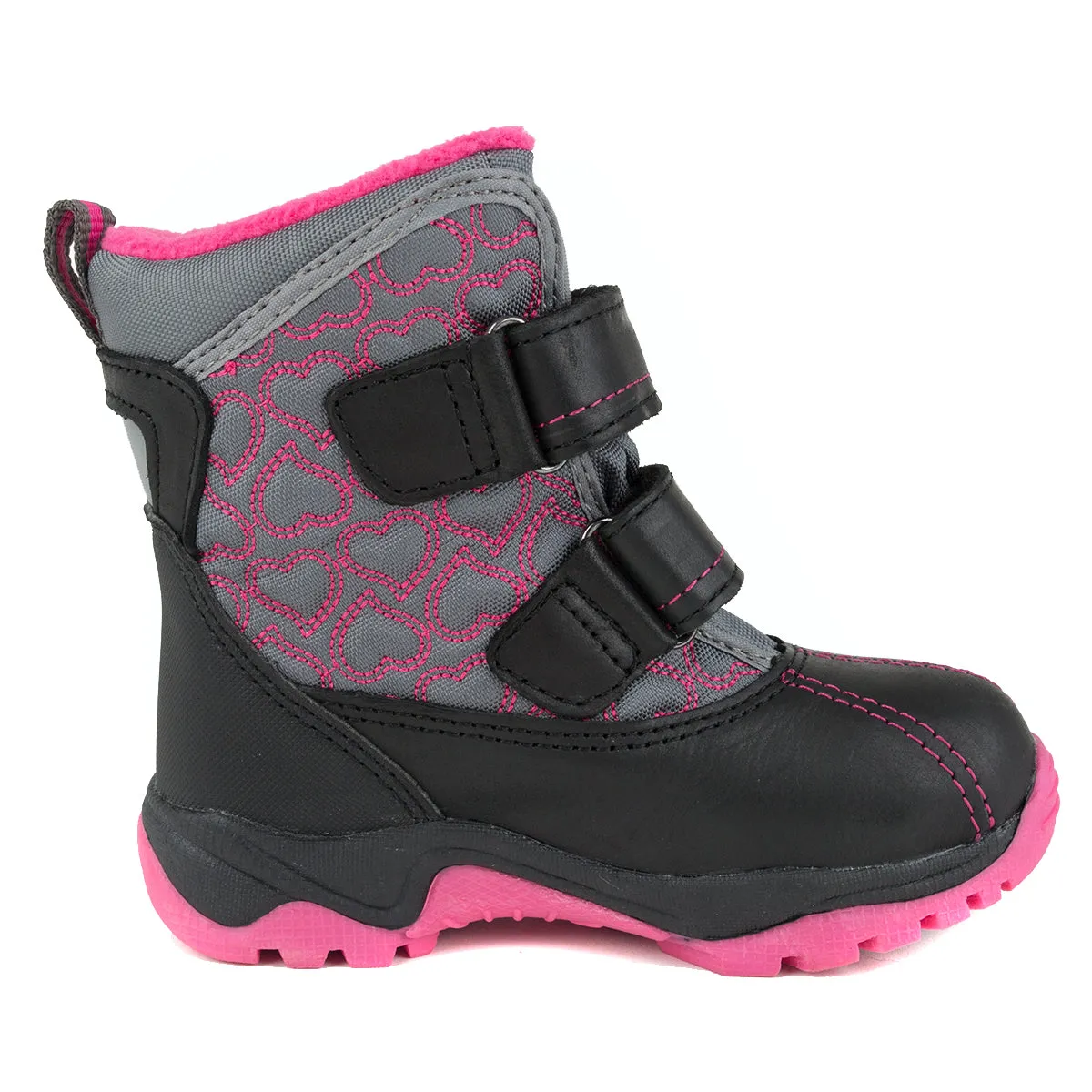 D.D. Step little/big kid girl winter boots with fleece insulation fuchsia heart pattern size US 8-3.5