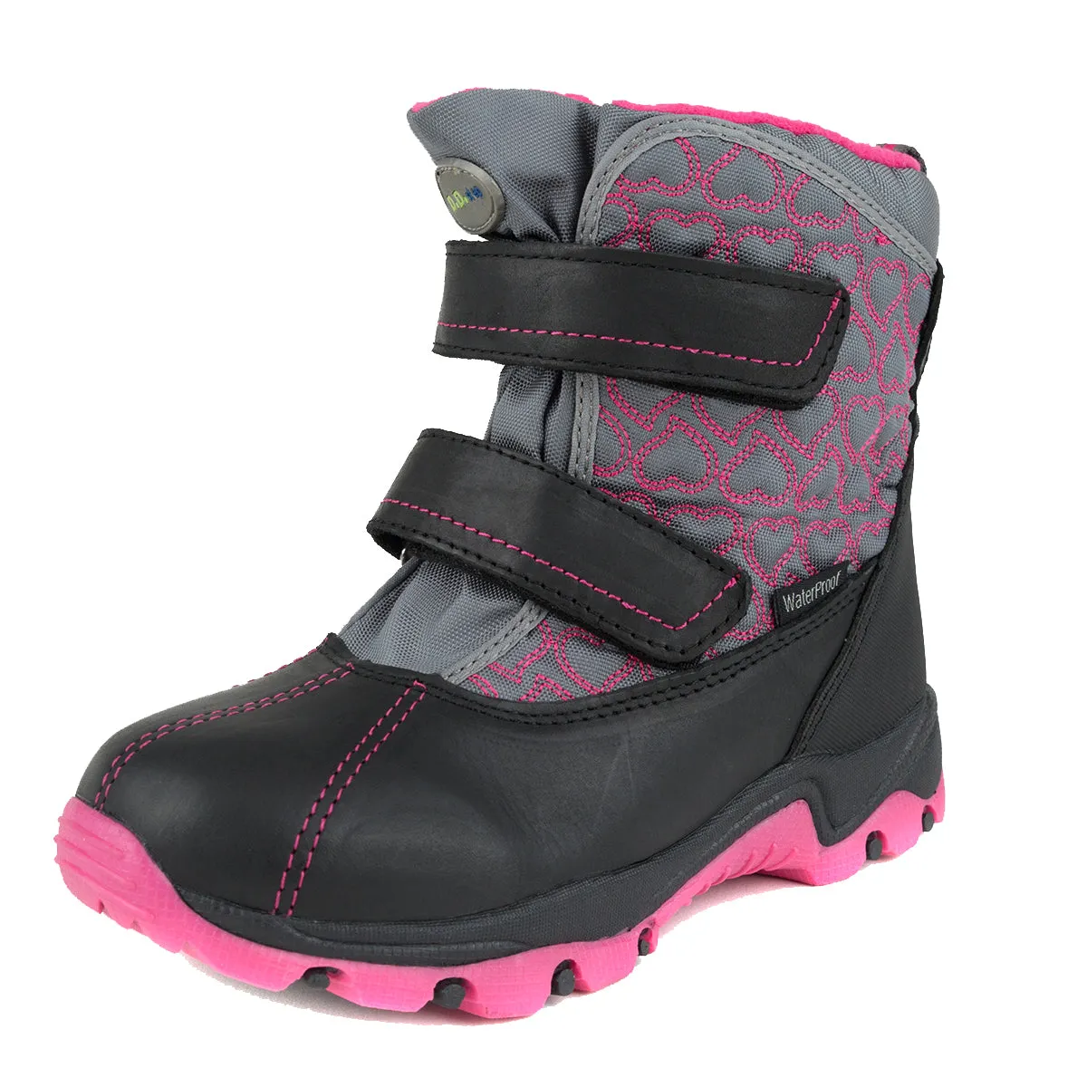 D.D. Step little/big kid girl winter boots with fleece insulation fuchsia heart pattern size US 8-3.5