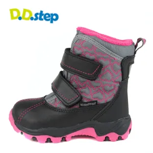 D.D. Step little/big kid girl winter boots with fleece insulation fuchsia heart pattern size US 8-3.5
