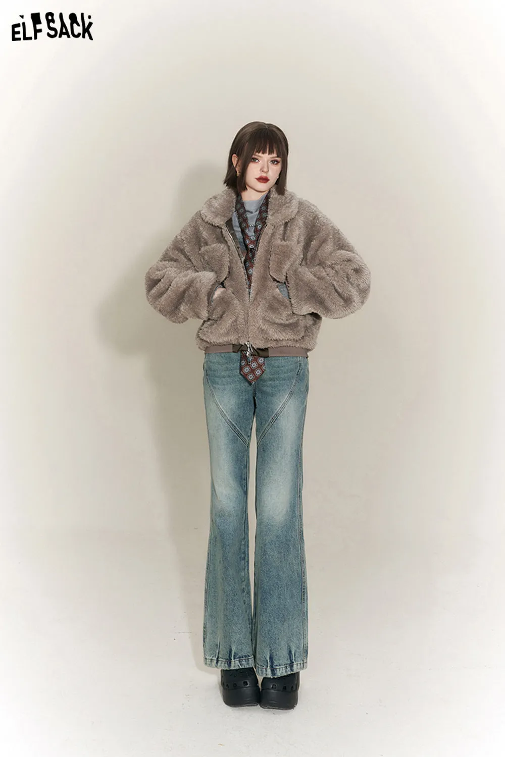 ELFSACK Thicken Plush Coats Women 2023 Winter New Chinese Style Luxury Warm Outwears