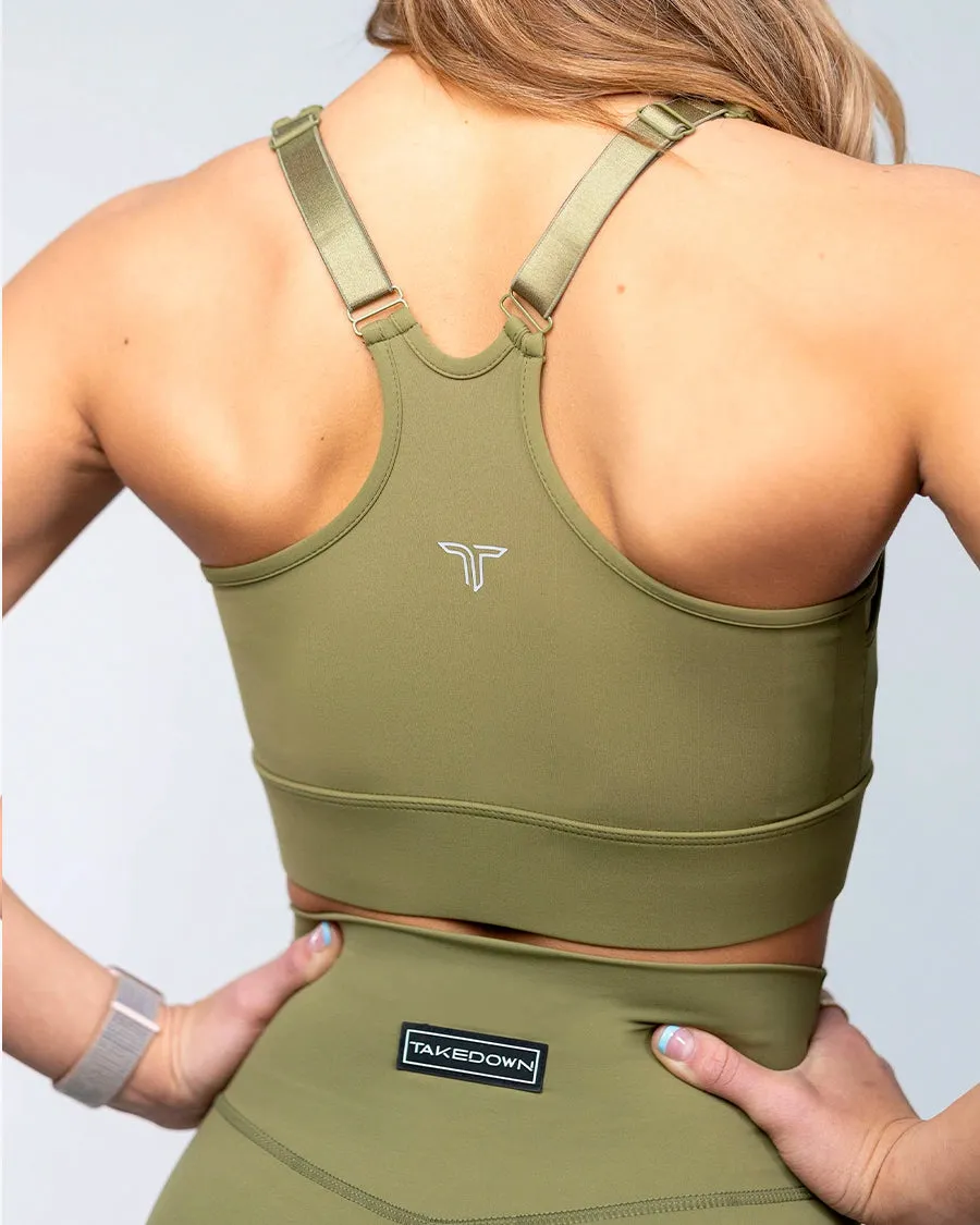 Energy Zip Sports Bra Army Green