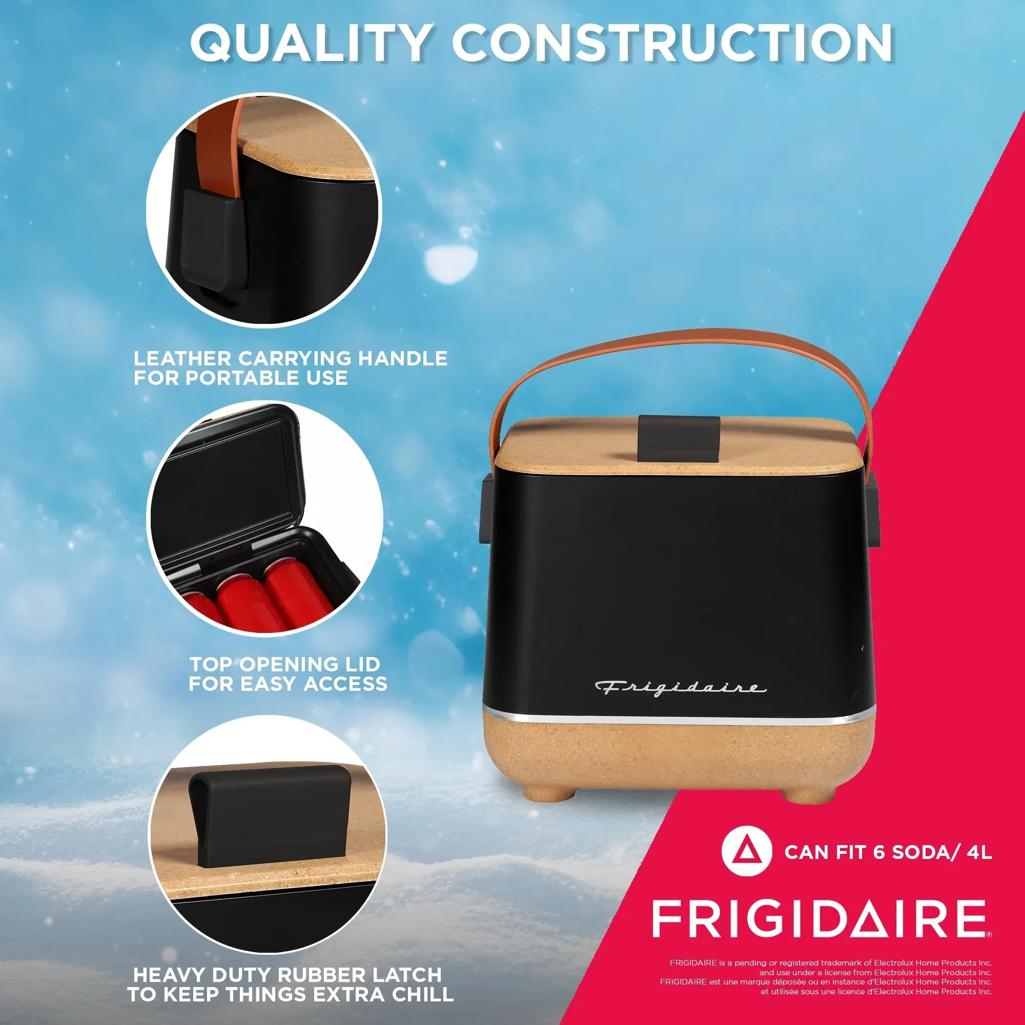 Frigidaire, Portable Top Opening Lid Insulated 6-Can Mini Personal Fridge Cooler, EFMIS310, Black