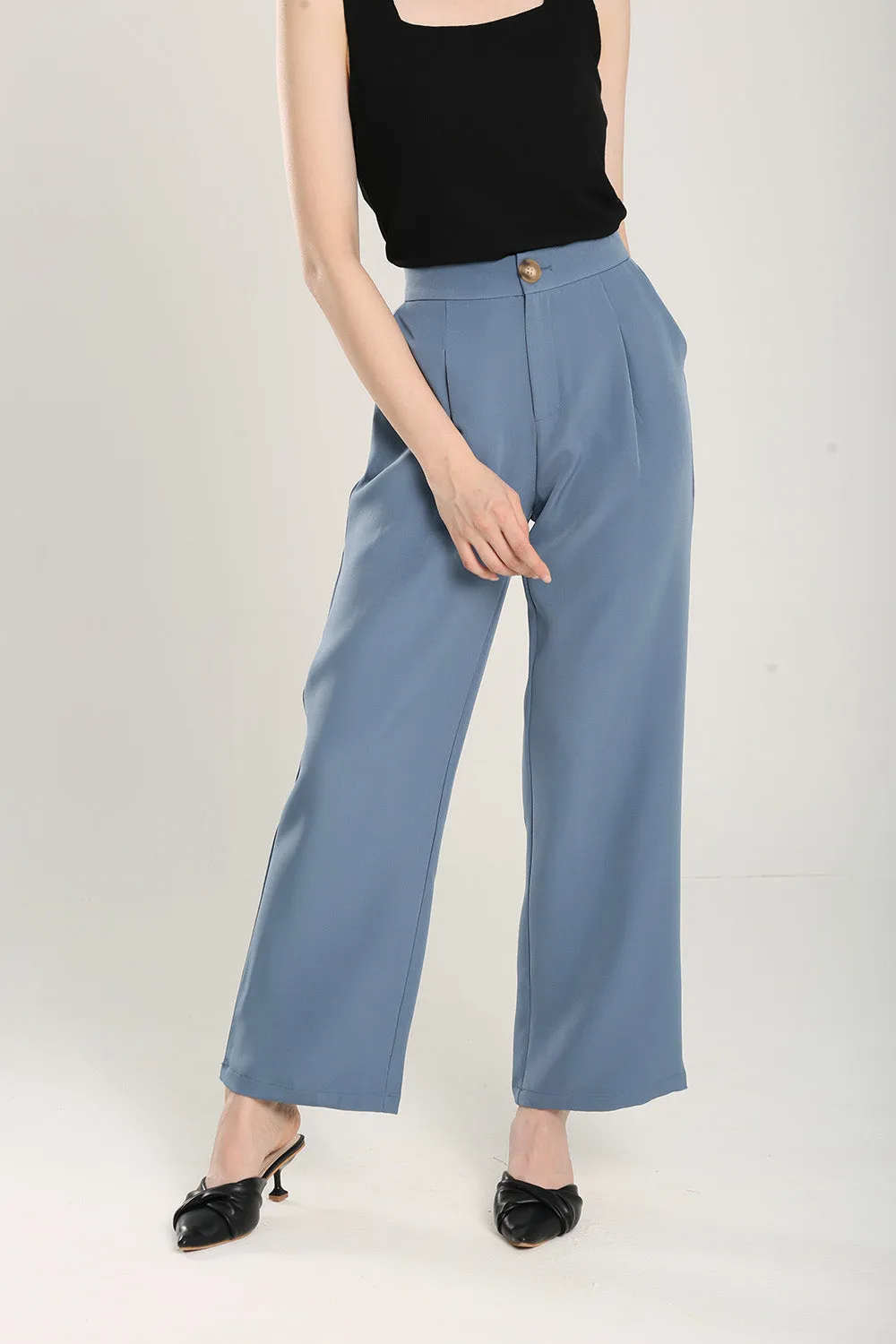 Gabriella Relaxed Fit Tailored Pants in Muted Blue