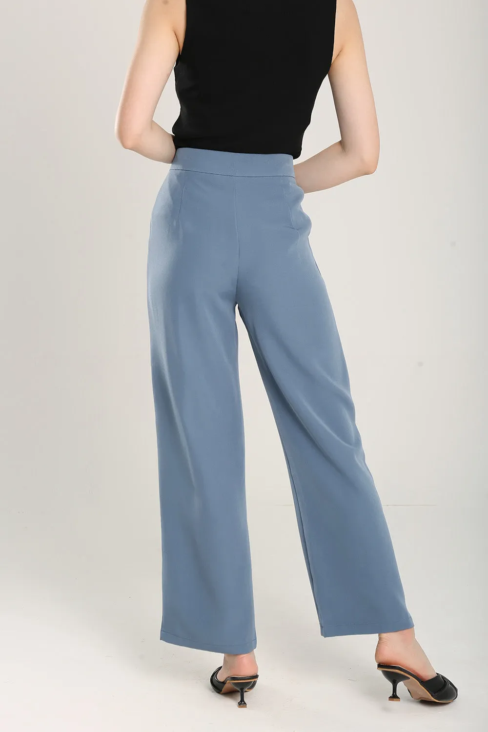 Gabriella Relaxed Fit Tailored Pants in Muted Blue