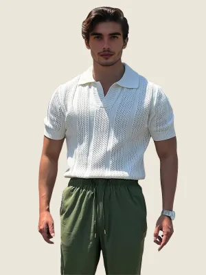 Hollow-Out Knit Sweater-Polo