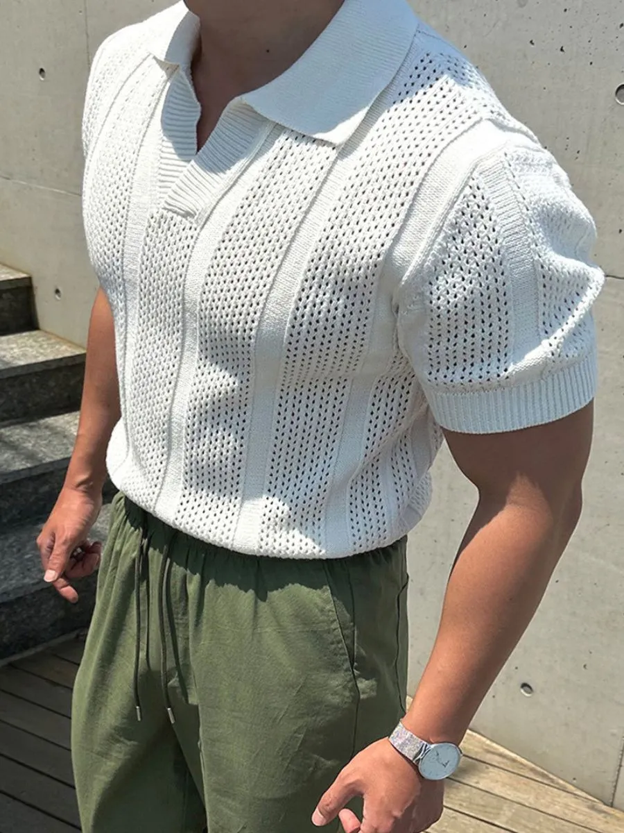 Hollow-Out Knit Sweater-Polo