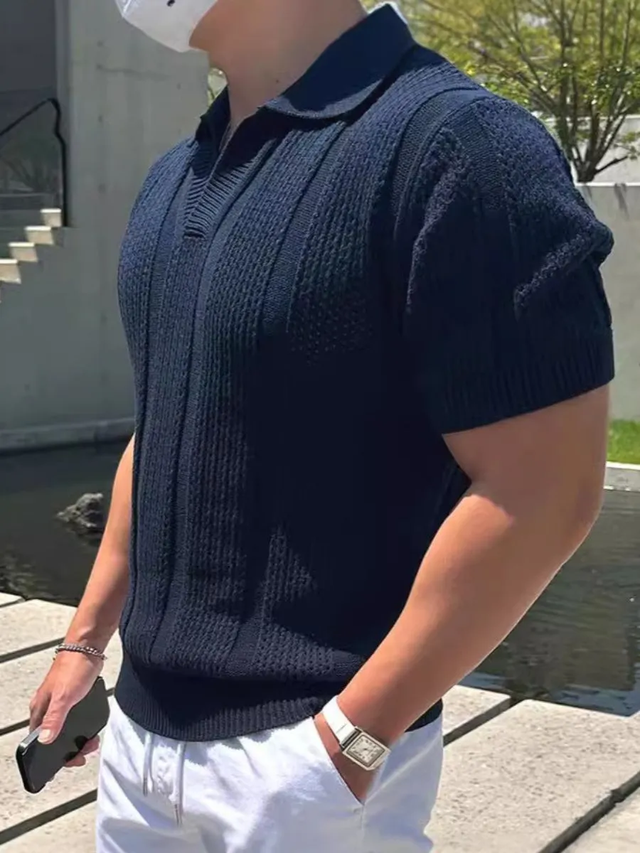 Hollow-Out Knit Sweater-Polo