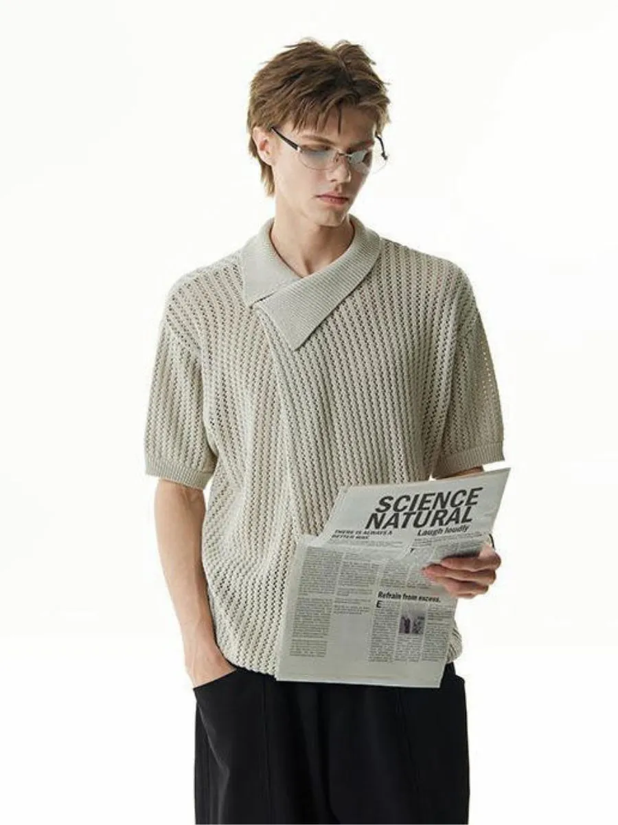 Irregular Cotton Knit Sweater-polo