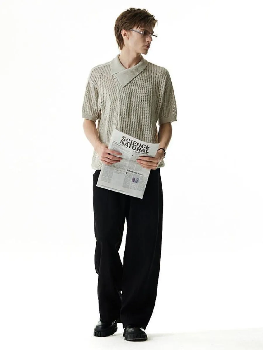 Irregular Cotton Knit Sweater-polo