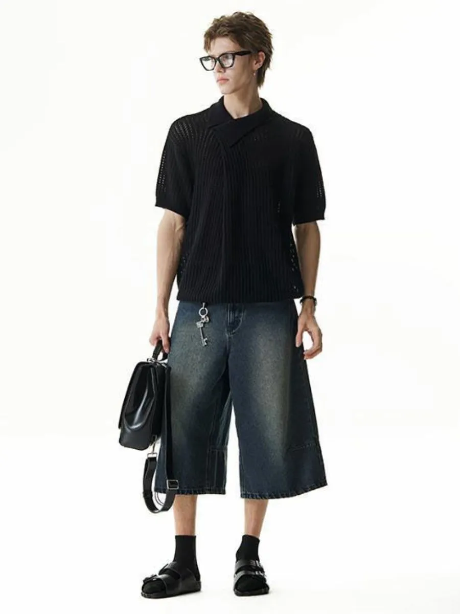 Irregular Cotton Knit Sweater-polo