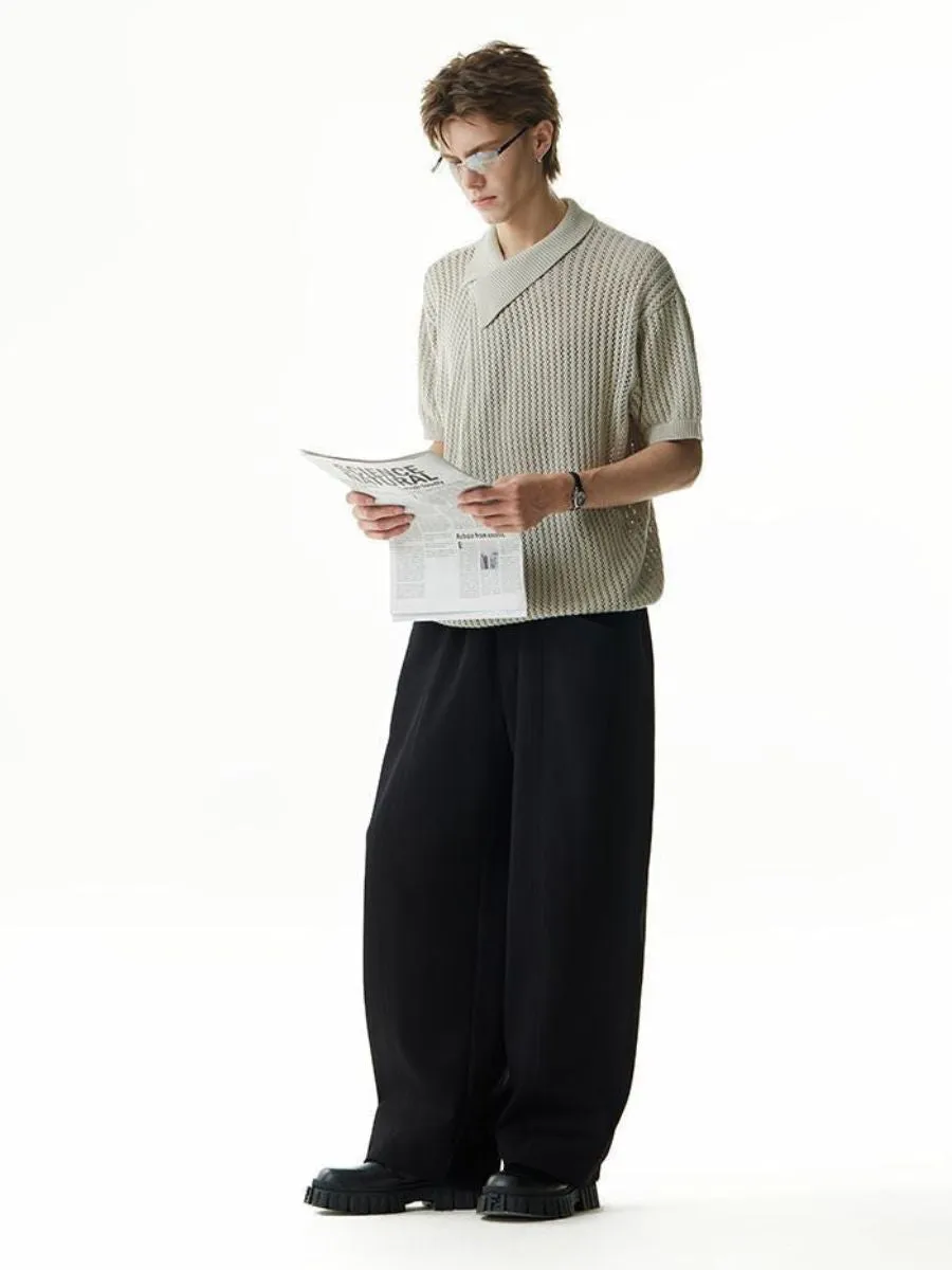 Irregular Cotton Knit Sweater-polo