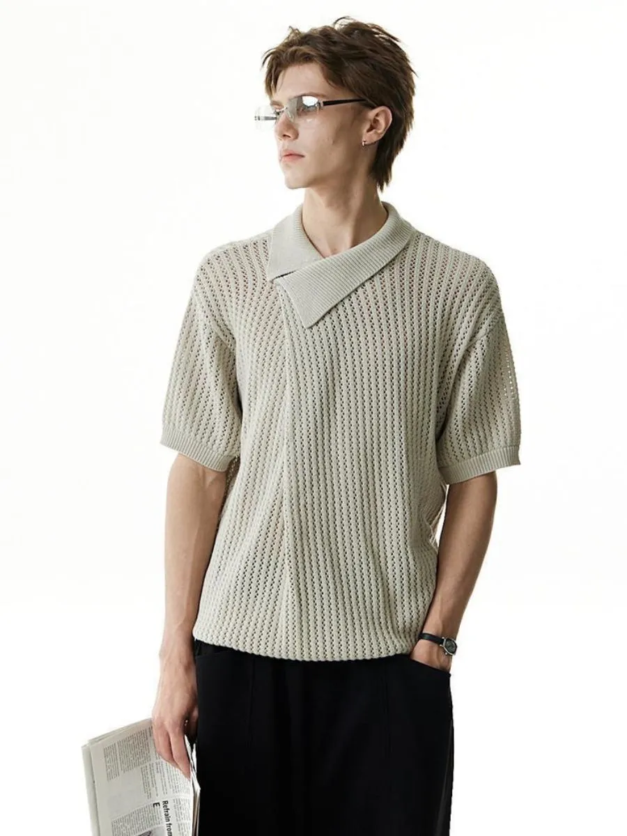 Irregular Cotton Knit Sweater-polo