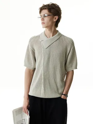 Irregular Cotton Knit Sweater-polo