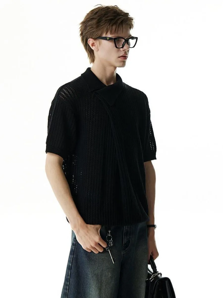 Irregular Cotton Knit Sweater-polo