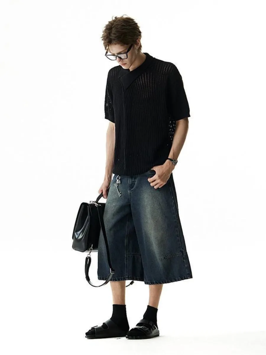 Irregular Cotton Knit Sweater-polo