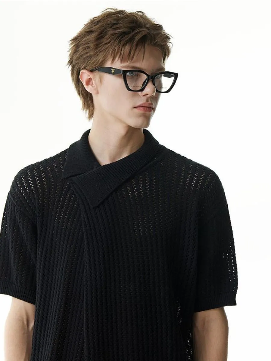 Irregular Cotton Knit Sweater-polo