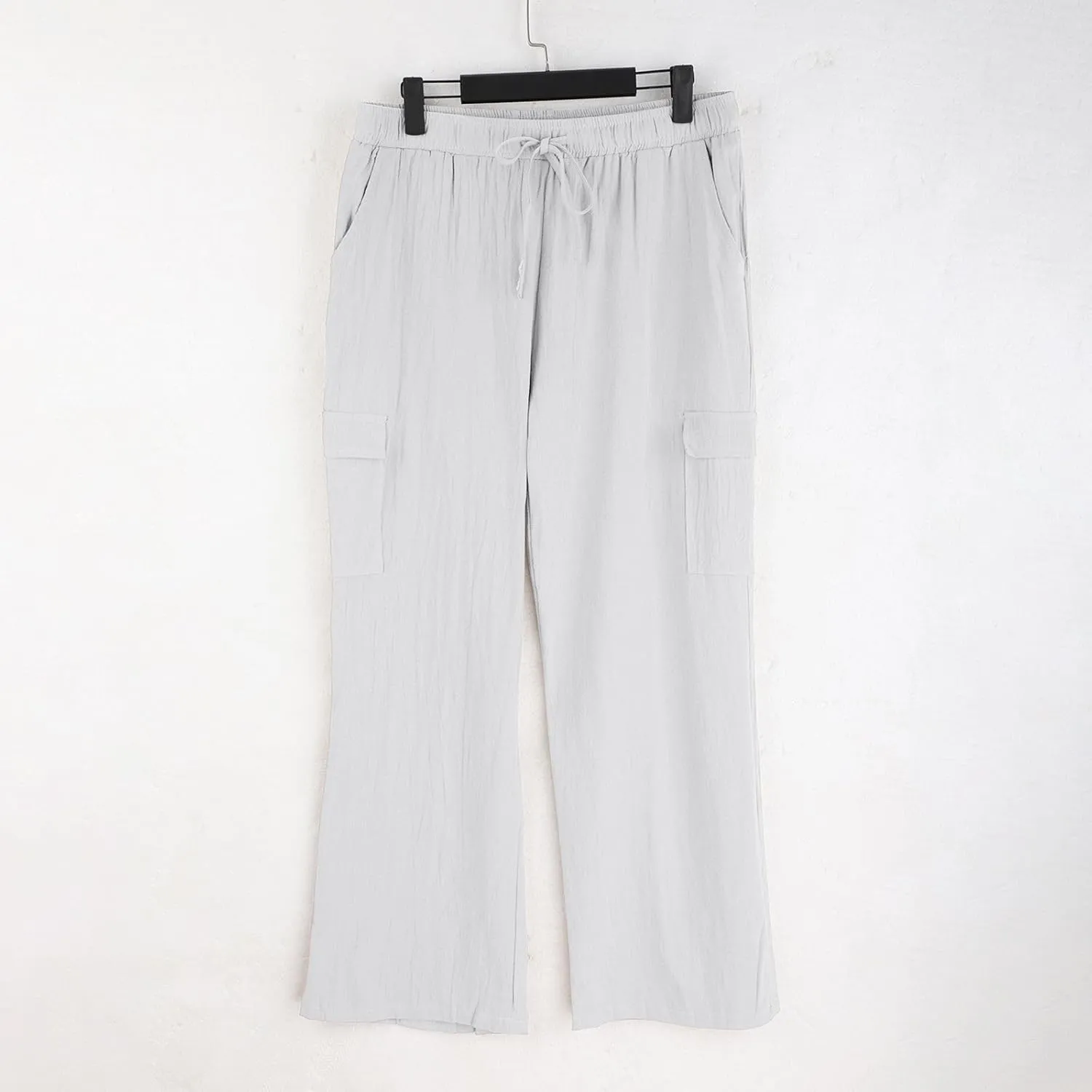 Men Linen Pants with Pockets Plus Size Beach Casual Pants Summer Vacation Open Bottom Slacks Solid Relaxed Trousers