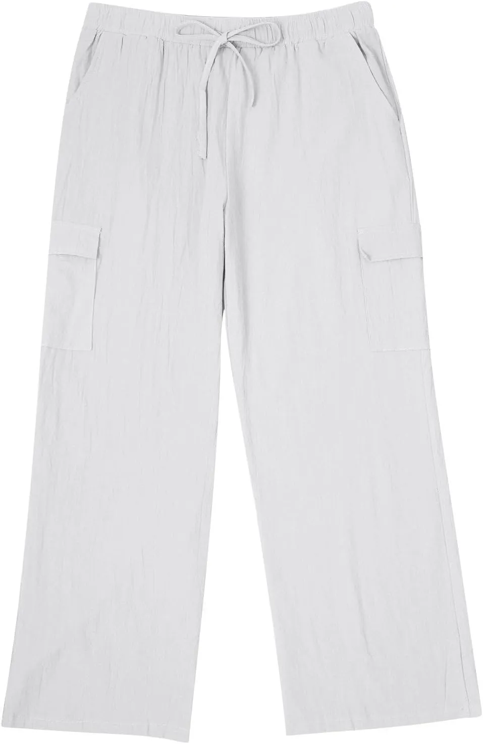 Men Linen Pants with Pockets Plus Size Beach Casual Pants Summer Vacation Open Bottom Slacks Solid Relaxed Trousers