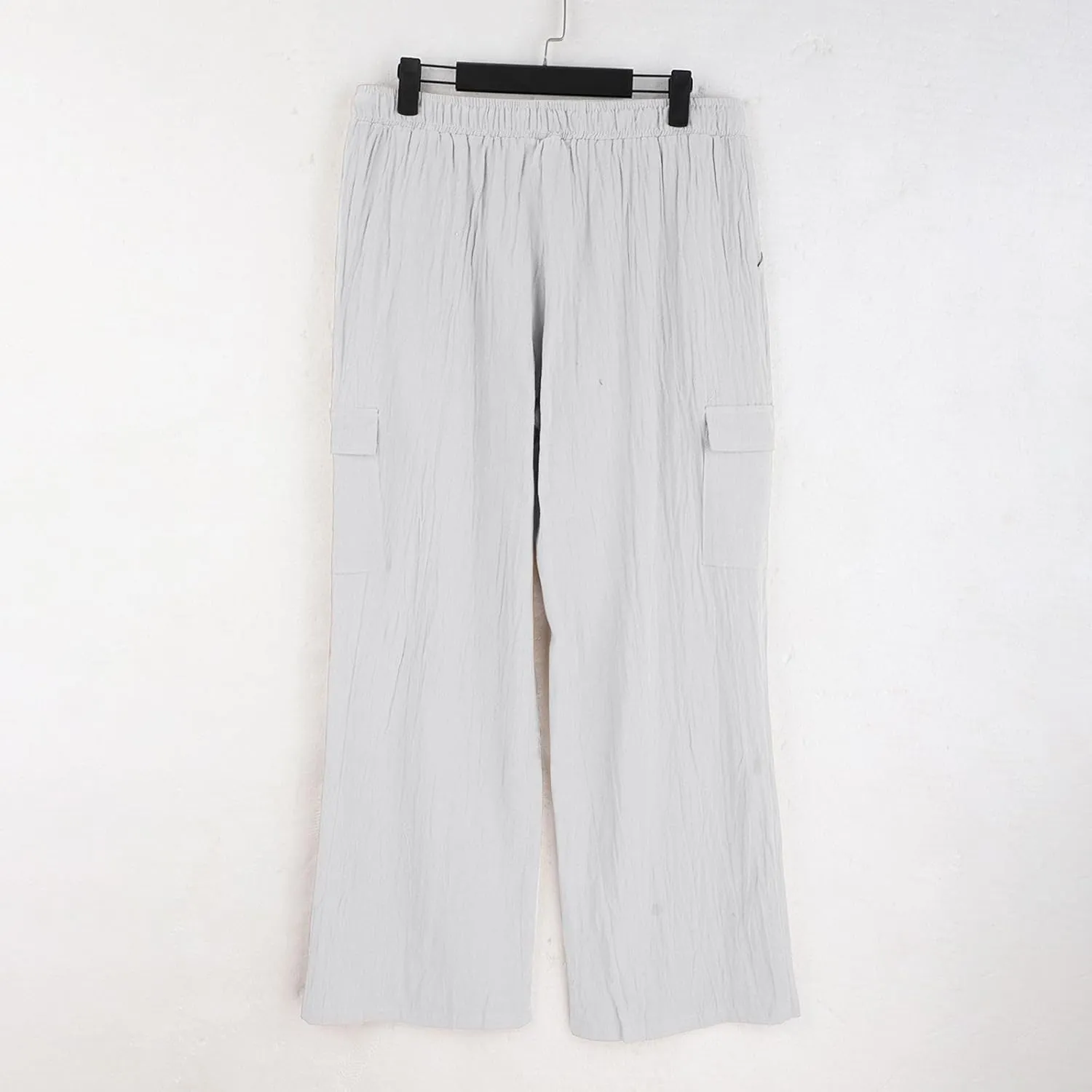 Men Linen Pants with Pockets Plus Size Beach Casual Pants Summer Vacation Open Bottom Slacks Solid Relaxed Trousers