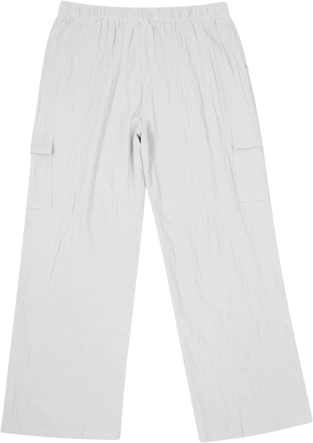 Men Linen Pants with Pockets Plus Size Beach Casual Pants Summer Vacation Open Bottom Slacks Solid Relaxed Trousers