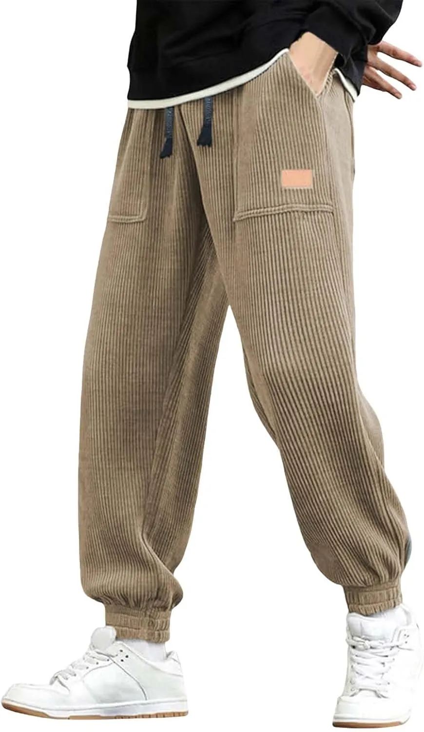 Men's Cargo Sweatpants Pants Mid Trousers Solid Cotton Casual Drawstring Men Elastic Waist with Pockets Athletic