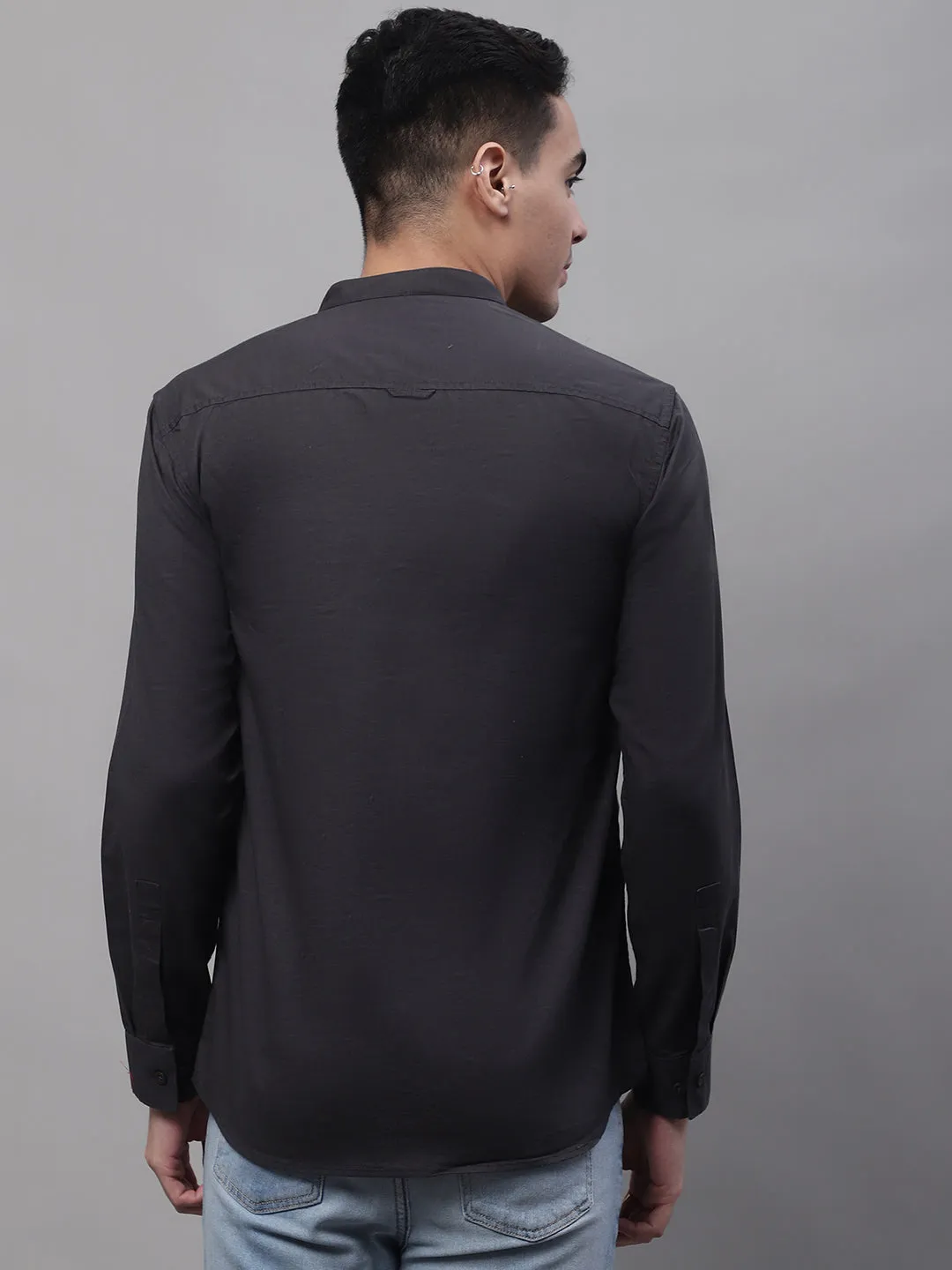 Men's Dark Grey Casual Plain Full Sleeve Shirt