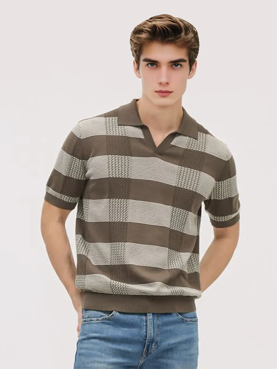 Textured Knit Grid Pattern Polo