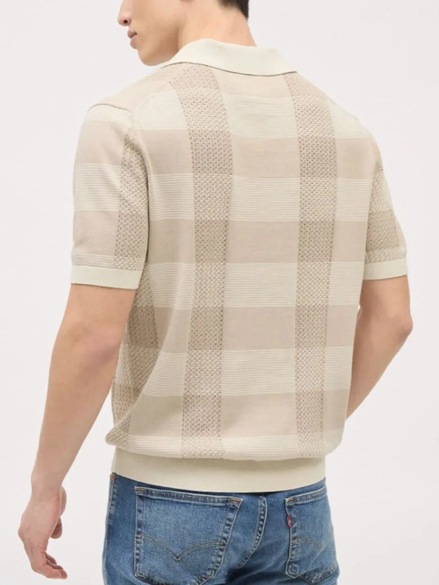 Textured Knit Grid Pattern Polo