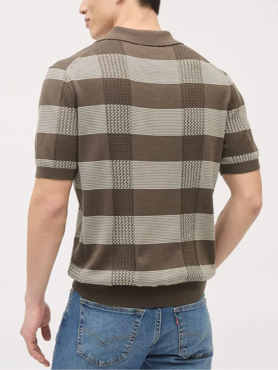Textured Knit Grid Pattern Polo