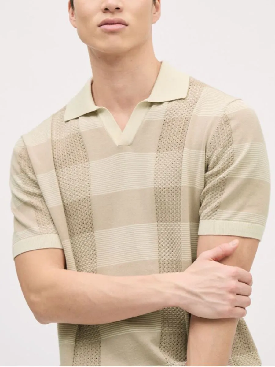 Textured Knit Grid Pattern Polo