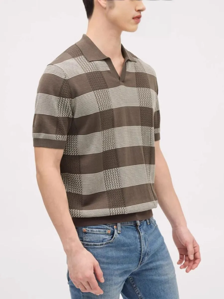 Textured Knit Grid Pattern Polo