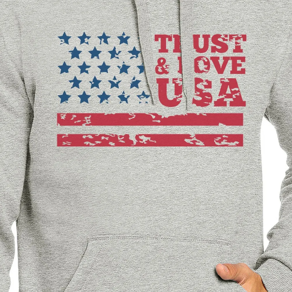 Trust & Love USA Unisex Grey Hoodie Crewneck Pullover Fleece Gift
