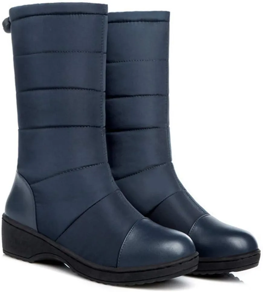 VOKLIN Women's Winter Mid Calf Snow Boots Waterproof Rain Fur Lined Elastic Platform Cold Weather Snow Boot