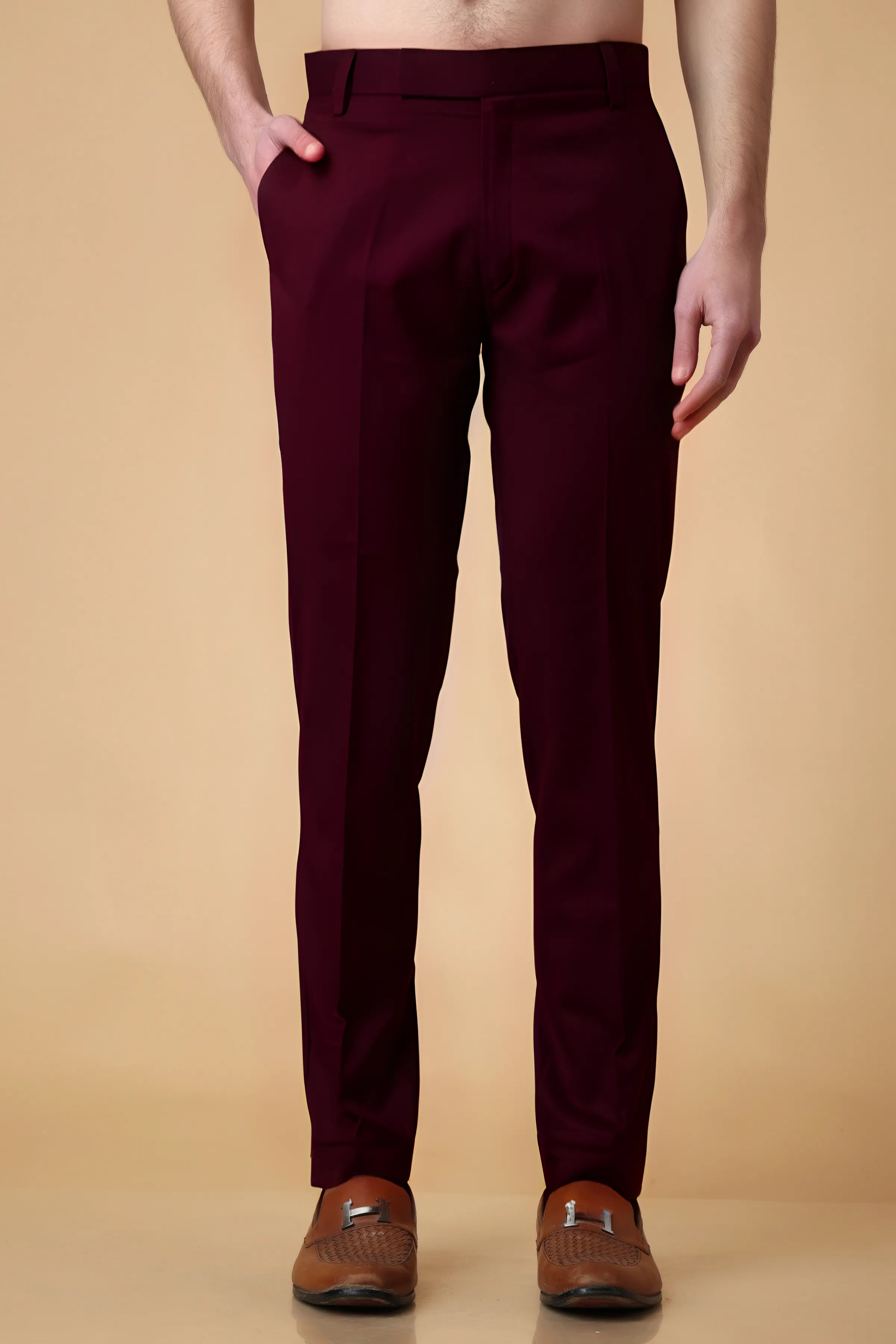 Windsor Wine Solid Stretch Trousers