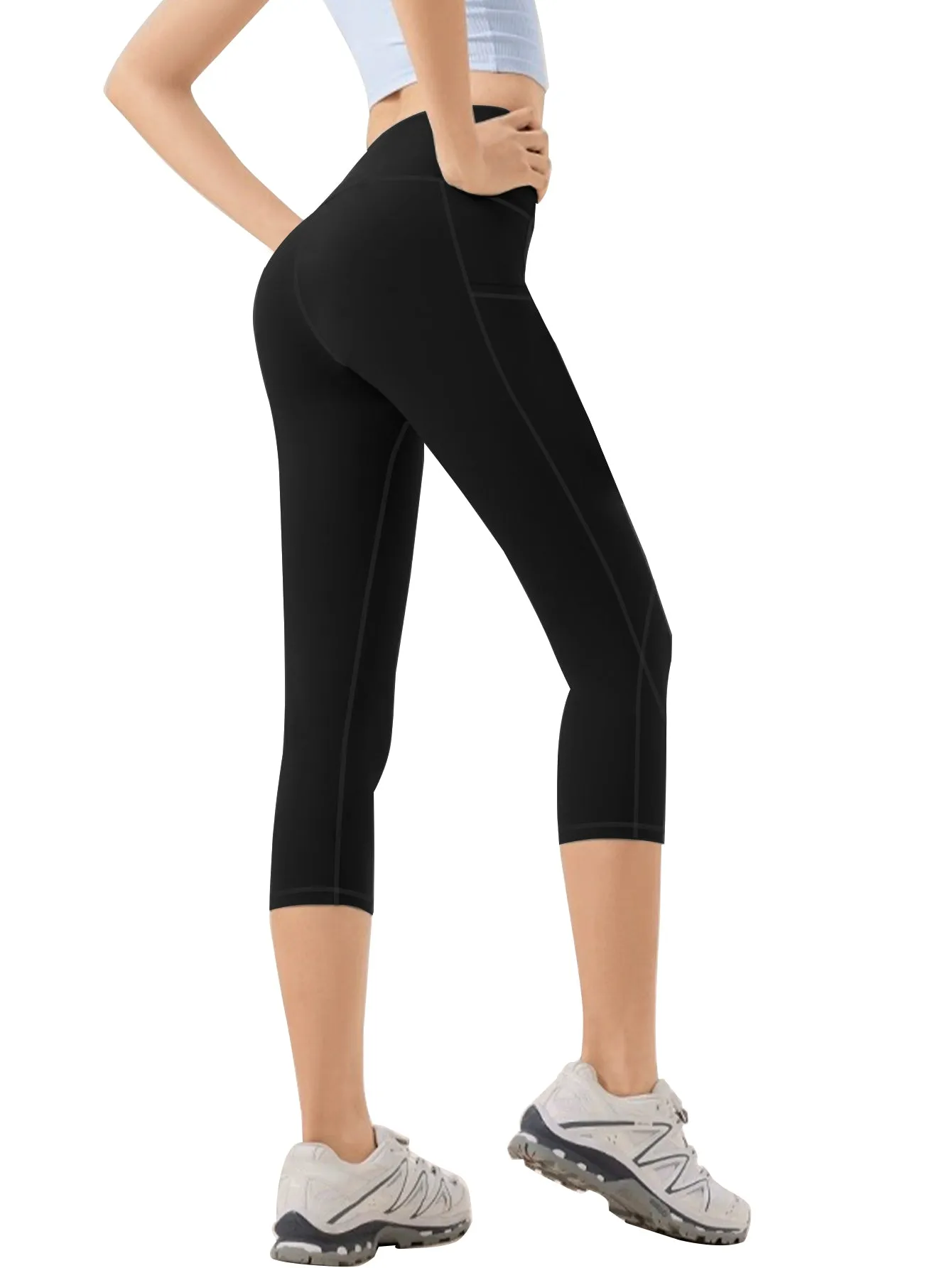 Women's High Waisted Yoga Capri Pants with Pockets Tummy Control Workout Leggings for Women Moisture Wicking 4-Way Stretch Athletic Compression Shorts for Gym Running Pilates Plus Size S-XXL