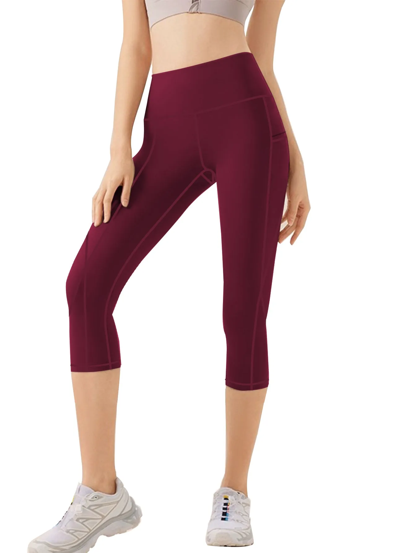 Women's High Waisted Yoga Capri Pants with Pockets Tummy Control Workout Leggings for Women Moisture Wicking 4-Way Stretch Athletic Compression Shorts for Gym Running Pilates Plus Size S-XXL