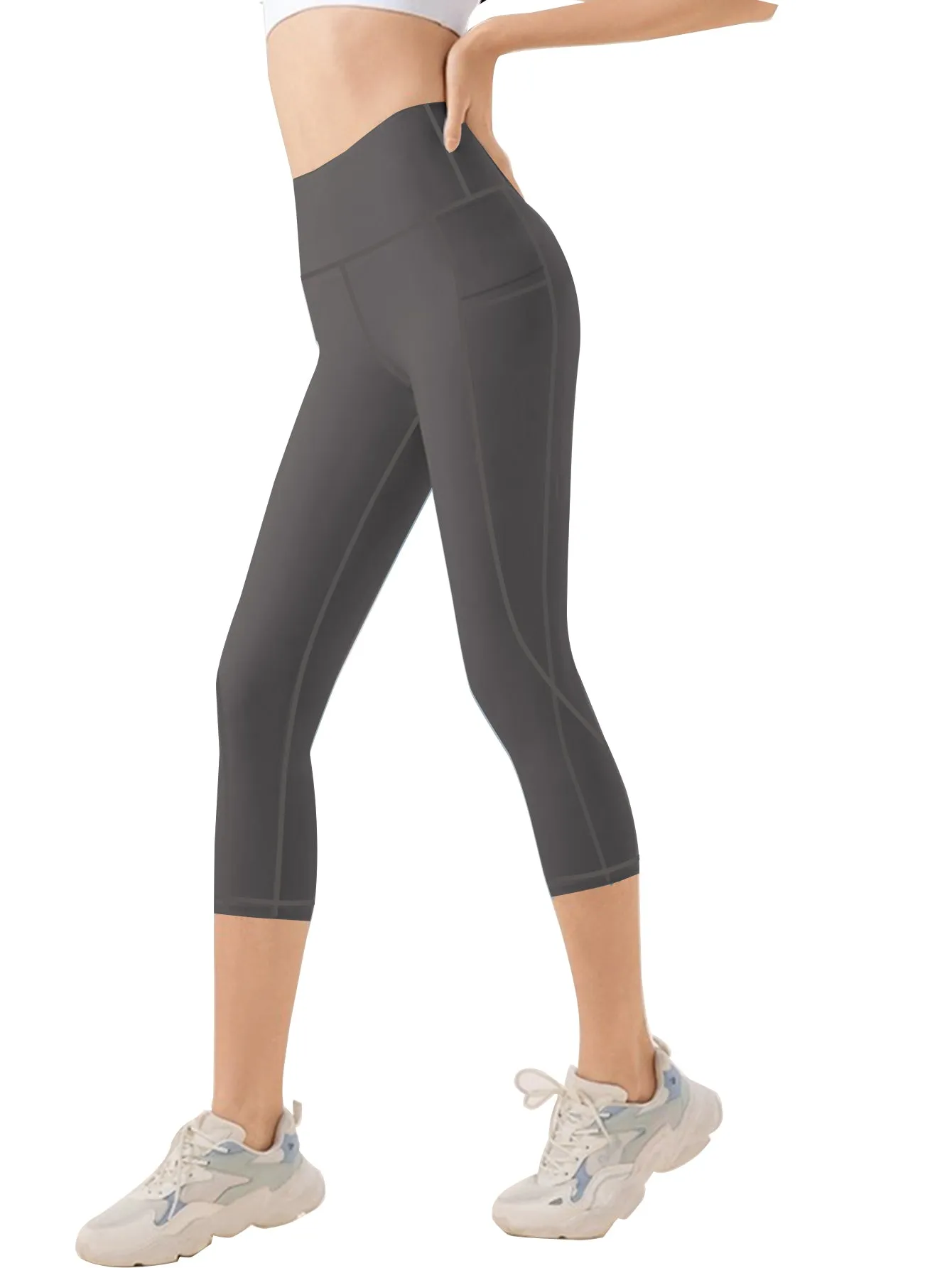 Women's High Waisted Yoga Capri Pants with Pockets Tummy Control Workout Leggings for Women Moisture Wicking 4-Way Stretch Athletic Compression Shorts for Gym Running Pilates Plus Size S-XXL