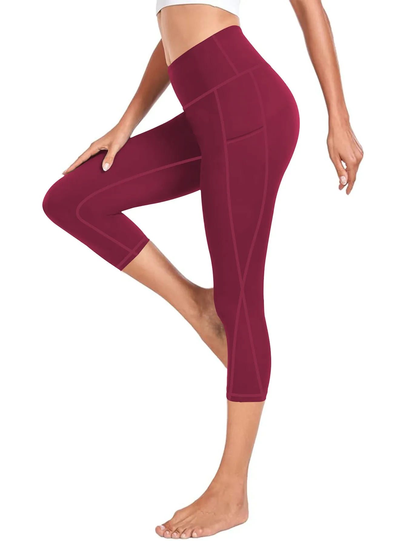 Women's High Waisted Yoga Capri Pants with Pockets Tummy Control Workout Leggings for Women Moisture Wicking 4-Way Stretch Athletic Compression Shorts for Gym Running Pilates Plus Size S-XXL