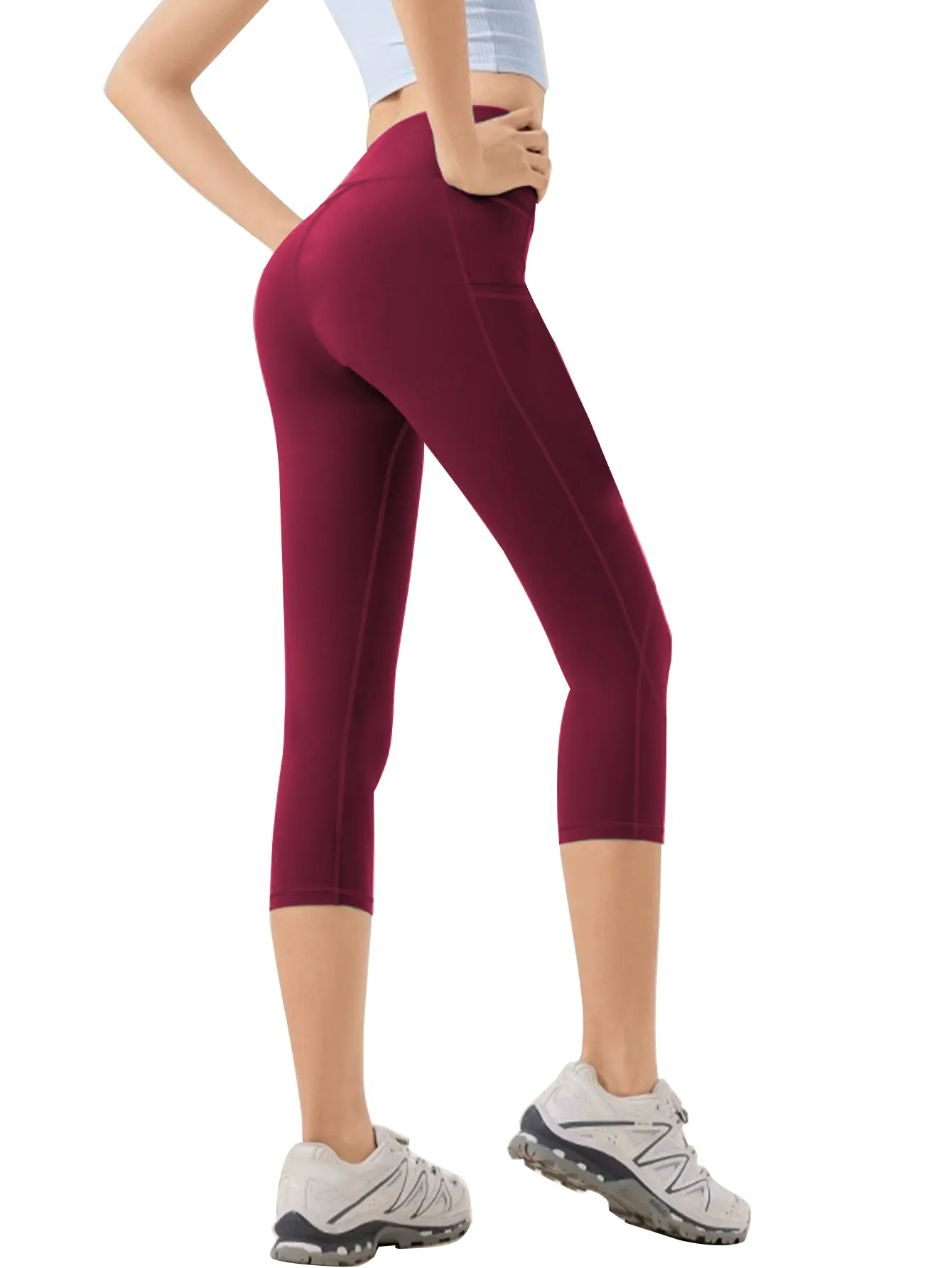 Women's High Waisted Yoga Capri Pants with Pockets Tummy Control Workout Leggings for Women Moisture Wicking 4-Way Stretch Athletic Compression Shorts for Gym Running Pilates Plus Size S-XXL