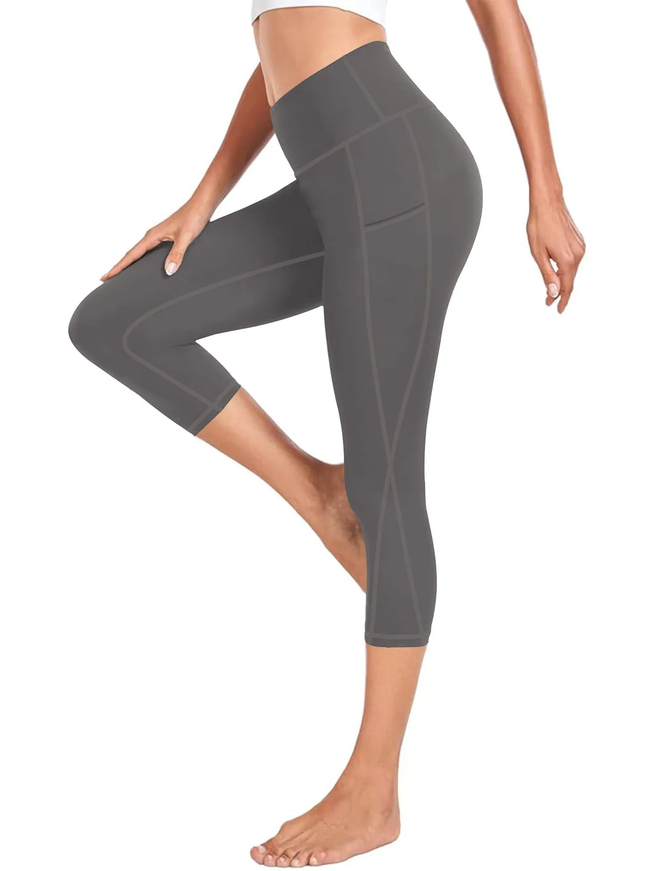 Women's High Waisted Yoga Capri Pants with Pockets Tummy Control Workout Leggings for Women Moisture Wicking 4-Way Stretch Athletic Compression Shorts for Gym Running Pilates Plus Size S-XXL