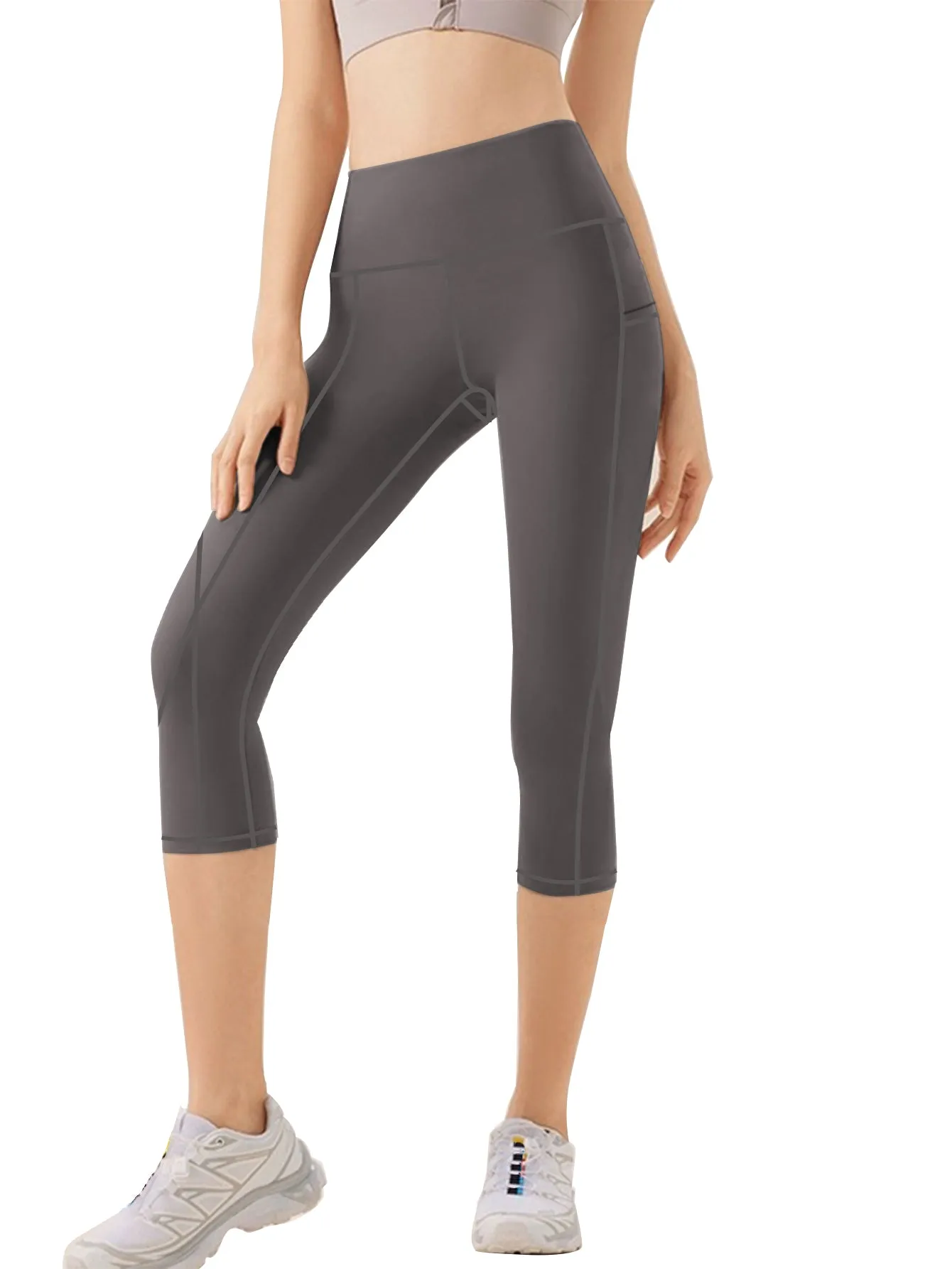 Women's High Waisted Yoga Capri Pants with Pockets Tummy Control Workout Leggings for Women Moisture Wicking 4-Way Stretch Athletic Compression Shorts for Gym Running Pilates Plus Size S-XXL