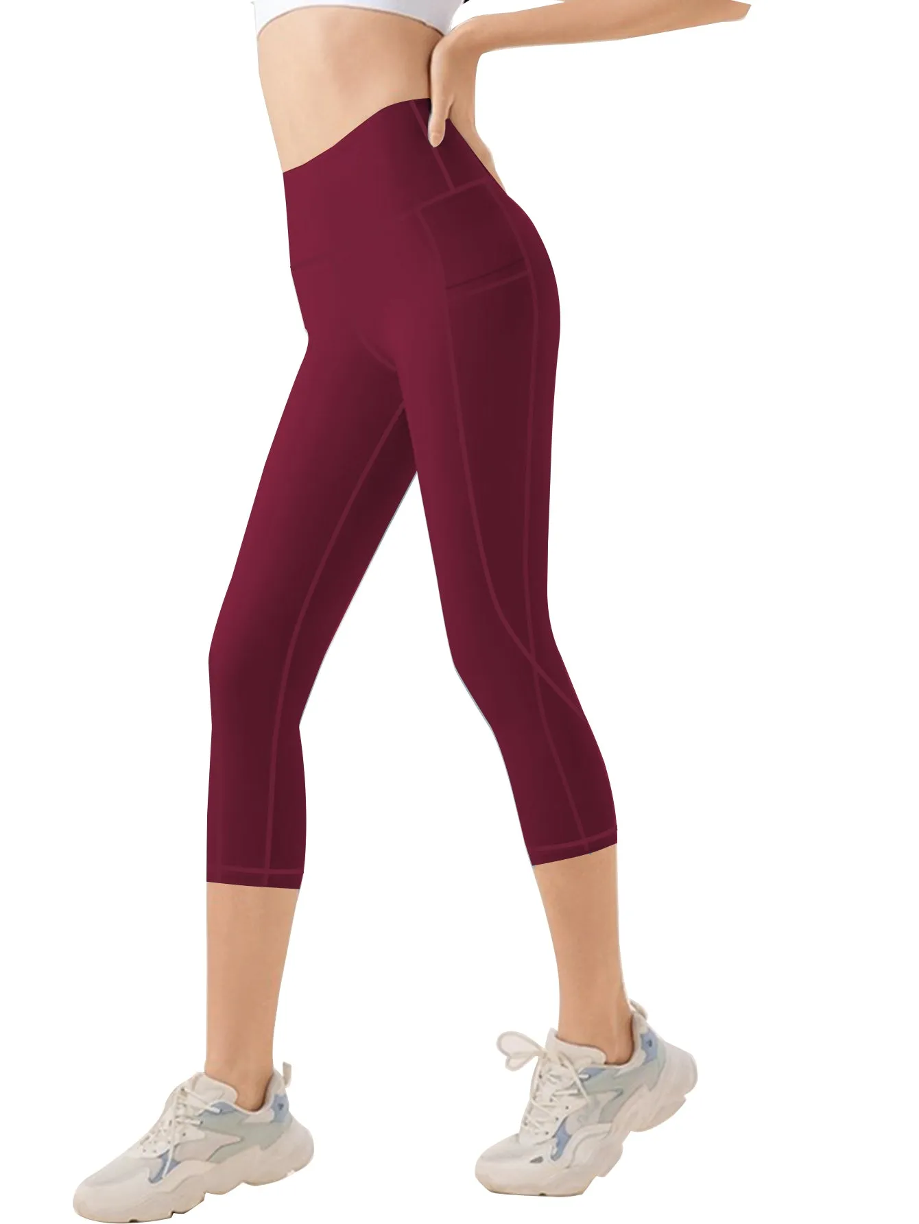 Women's High Waisted Yoga Capri Pants with Pockets Tummy Control Workout Leggings for Women Moisture Wicking 4-Way Stretch Athletic Compression Shorts for Gym Running Pilates Plus Size S-XXL