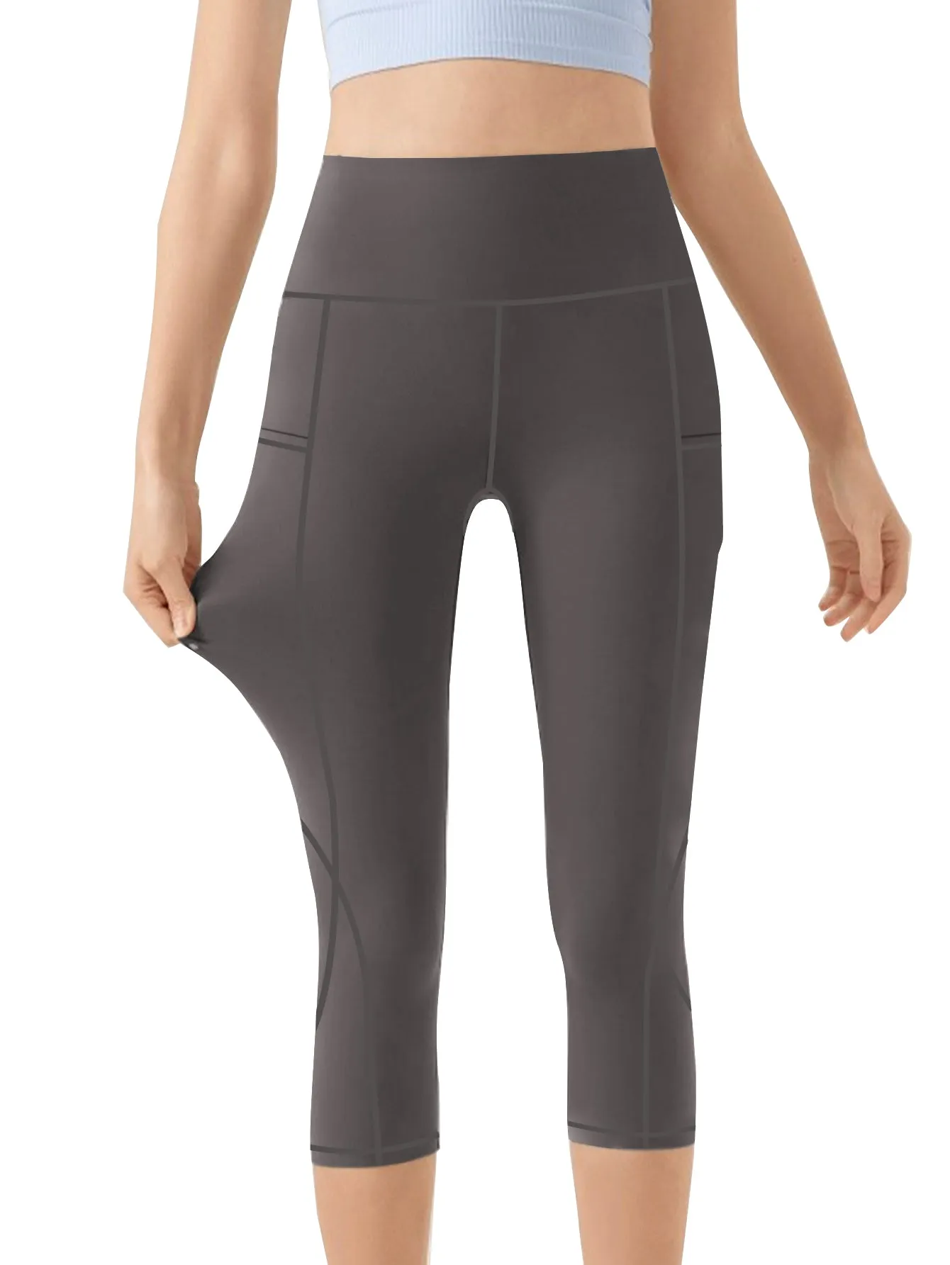 Women's High Waisted Yoga Capri Pants with Pockets Tummy Control Workout Leggings for Women Moisture Wicking 4-Way Stretch Athletic Compression Shorts for Gym Running Pilates Plus Size S-XXL