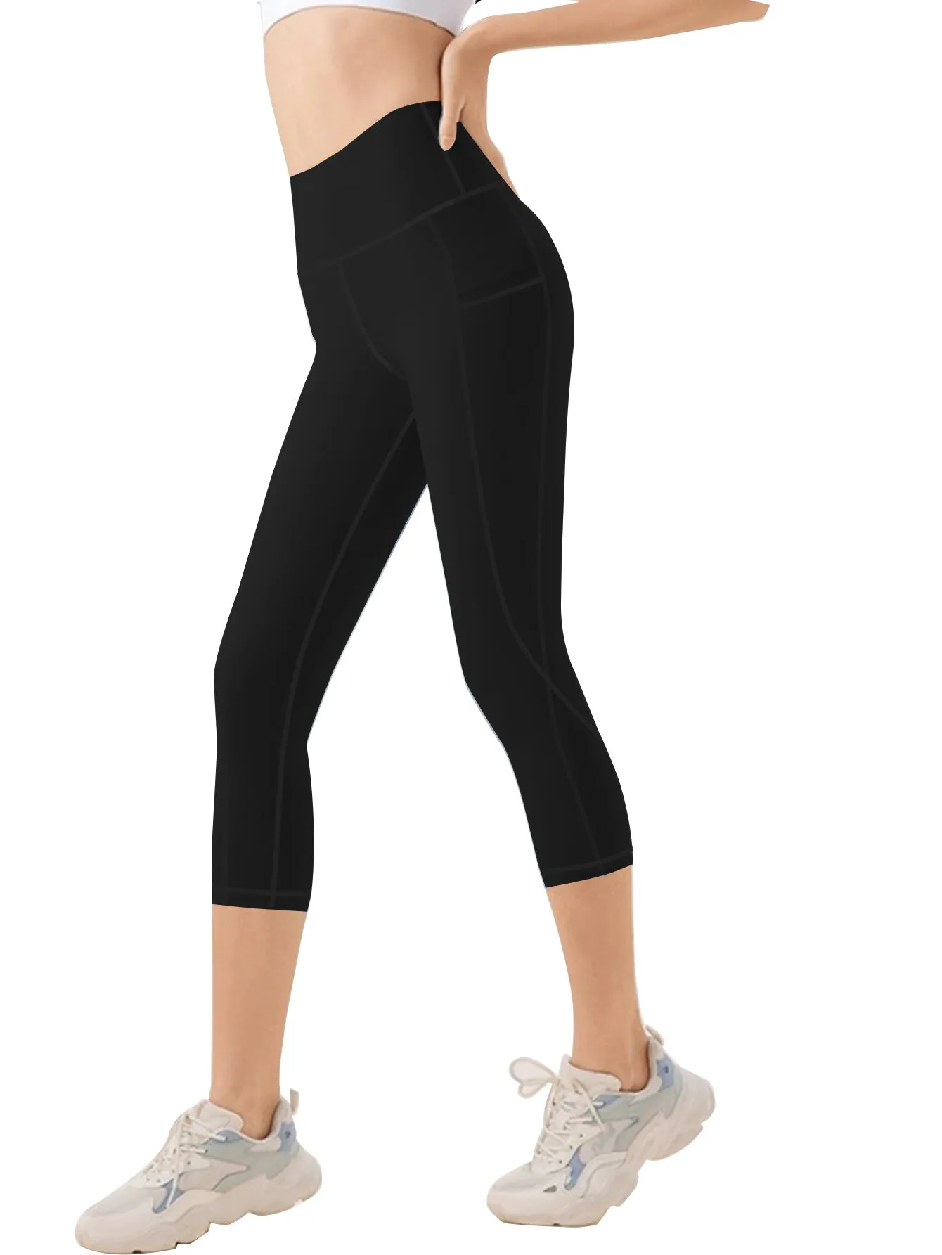 Women's High Waisted Yoga Capri Pants with Pockets Tummy Control Workout Leggings for Women Moisture Wicking 4-Way Stretch Athletic Compression Shorts for Gym Running Pilates Plus Size S-XXL