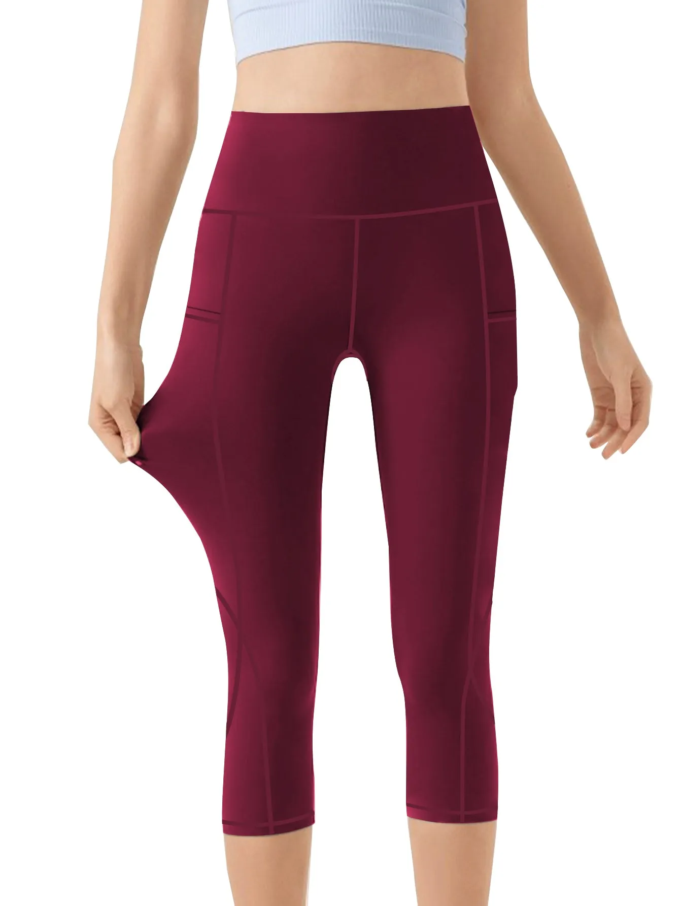 Women's High Waisted Yoga Capri Pants with Pockets Tummy Control Workout Leggings for Women Moisture Wicking 4-Way Stretch Athletic Compression Shorts for Gym Running Pilates Plus Size S-XXL