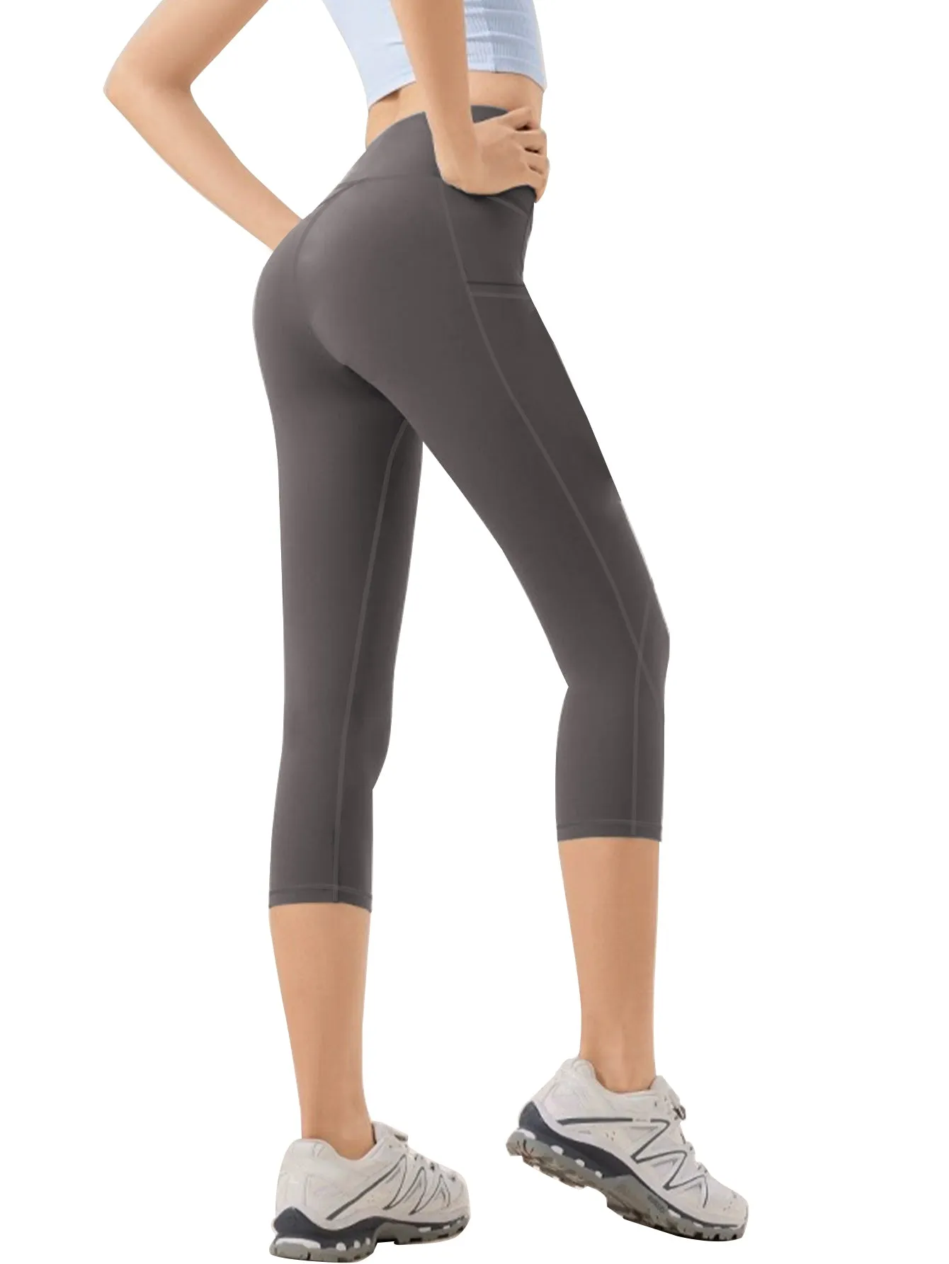 Women's High Waisted Yoga Capri Pants with Pockets Tummy Control Workout Leggings for Women Moisture Wicking 4-Way Stretch Athletic Compression Shorts for Gym Running Pilates Plus Size S-XXL